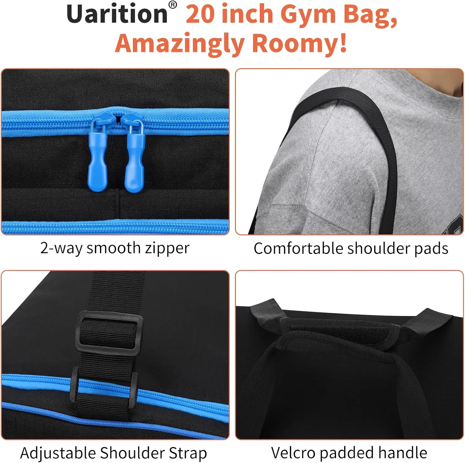 Mens Gym Bag 21 inch Large Overnight Weekender Duffle Bag for Travel Sport-Black/Blue