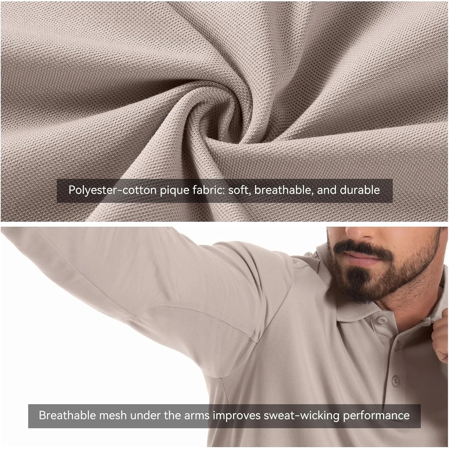 Men's Tactical Polo Shirts Long Sleeve Athletic Golf Outdoor Lightweight Performance Sports Shirt