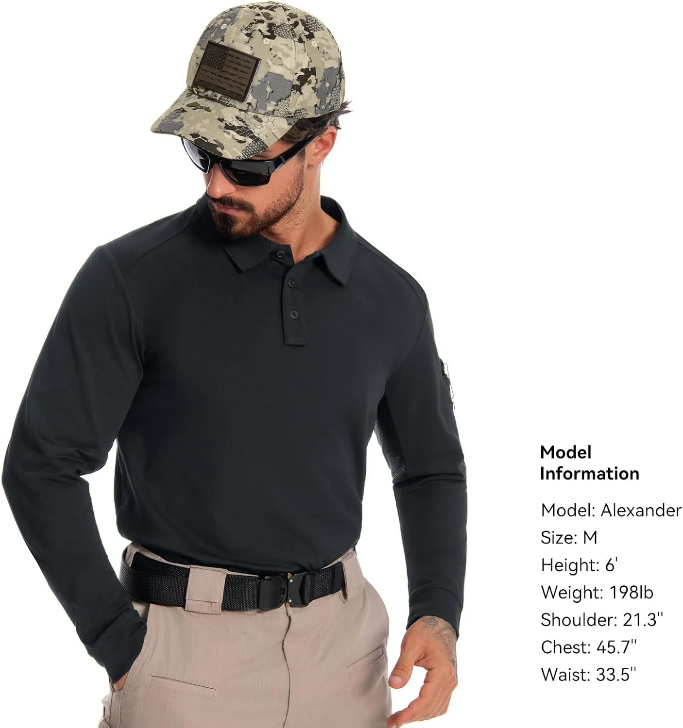 Men's Tactical Polo Shirts Long Sleeve Athletic Golf Outdoor Lightweight Performance Sports Shirt