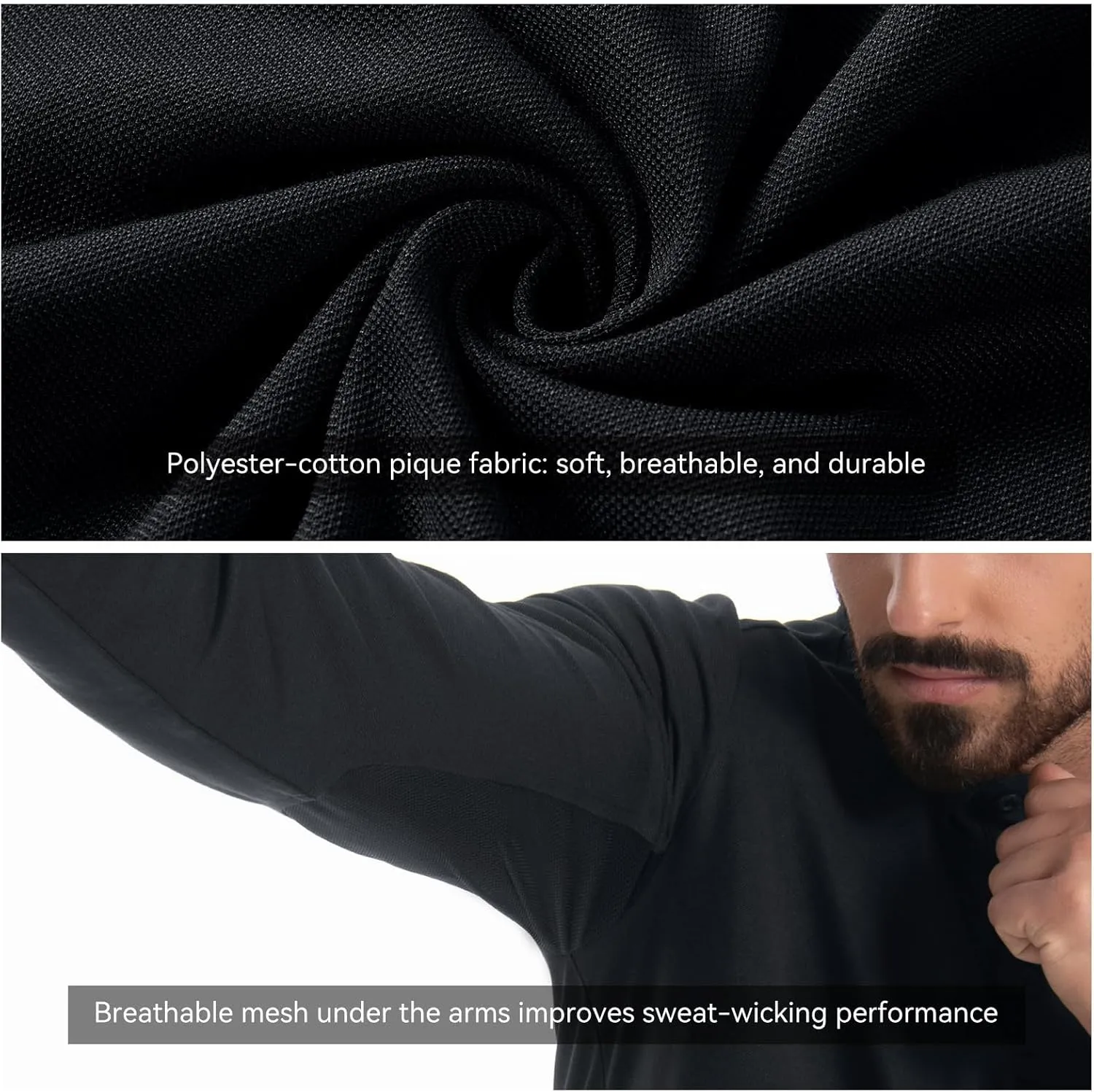 Men's Tactical Polo Shirts Long Sleeve Athletic Golf Outdoor Lightweight Performance Sports Shirt