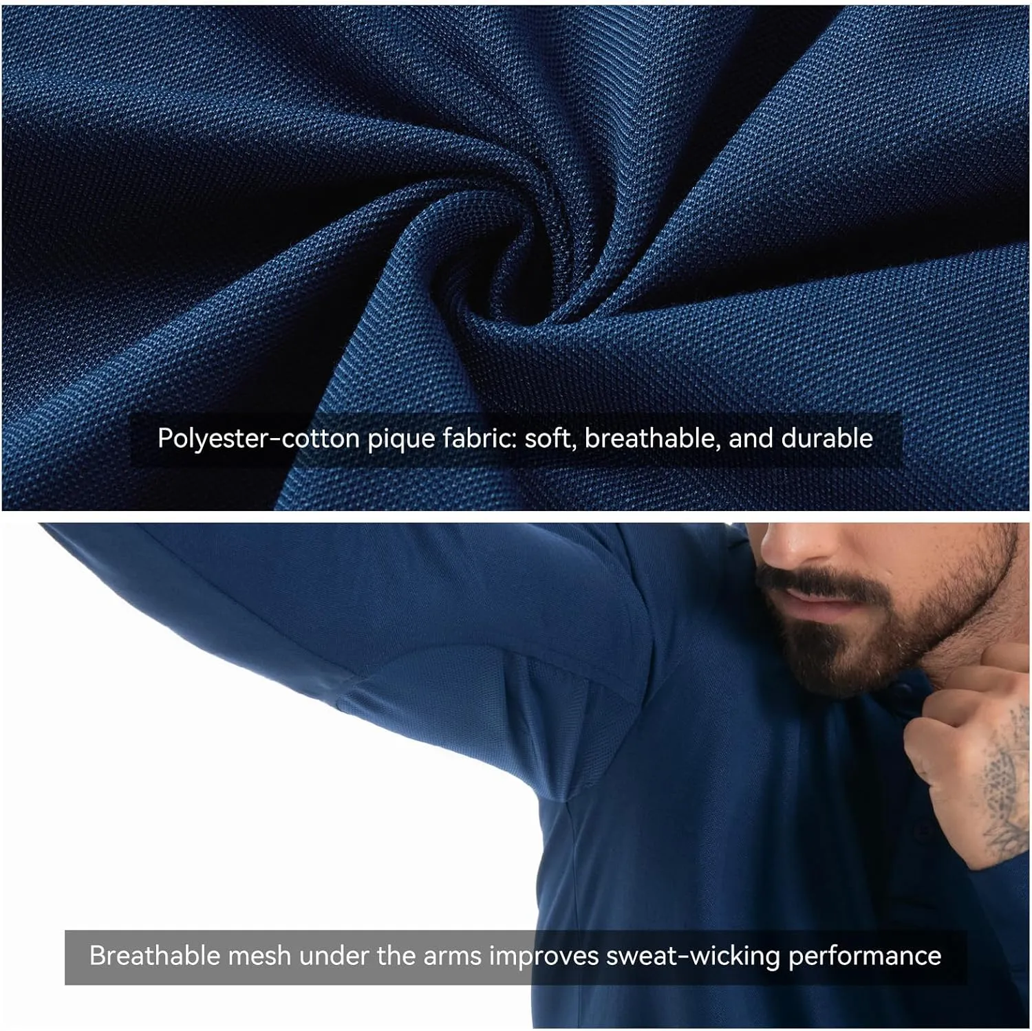Men's Tactical Polo Shirts Long Sleeve Athletic Golf Outdoor Lightweight Performance Sports Shirt