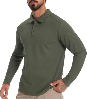 Men's Tactical Polo Shirts Long Sleeve Athletic Golf Outdoor Lightweight Performance Sports Shirt