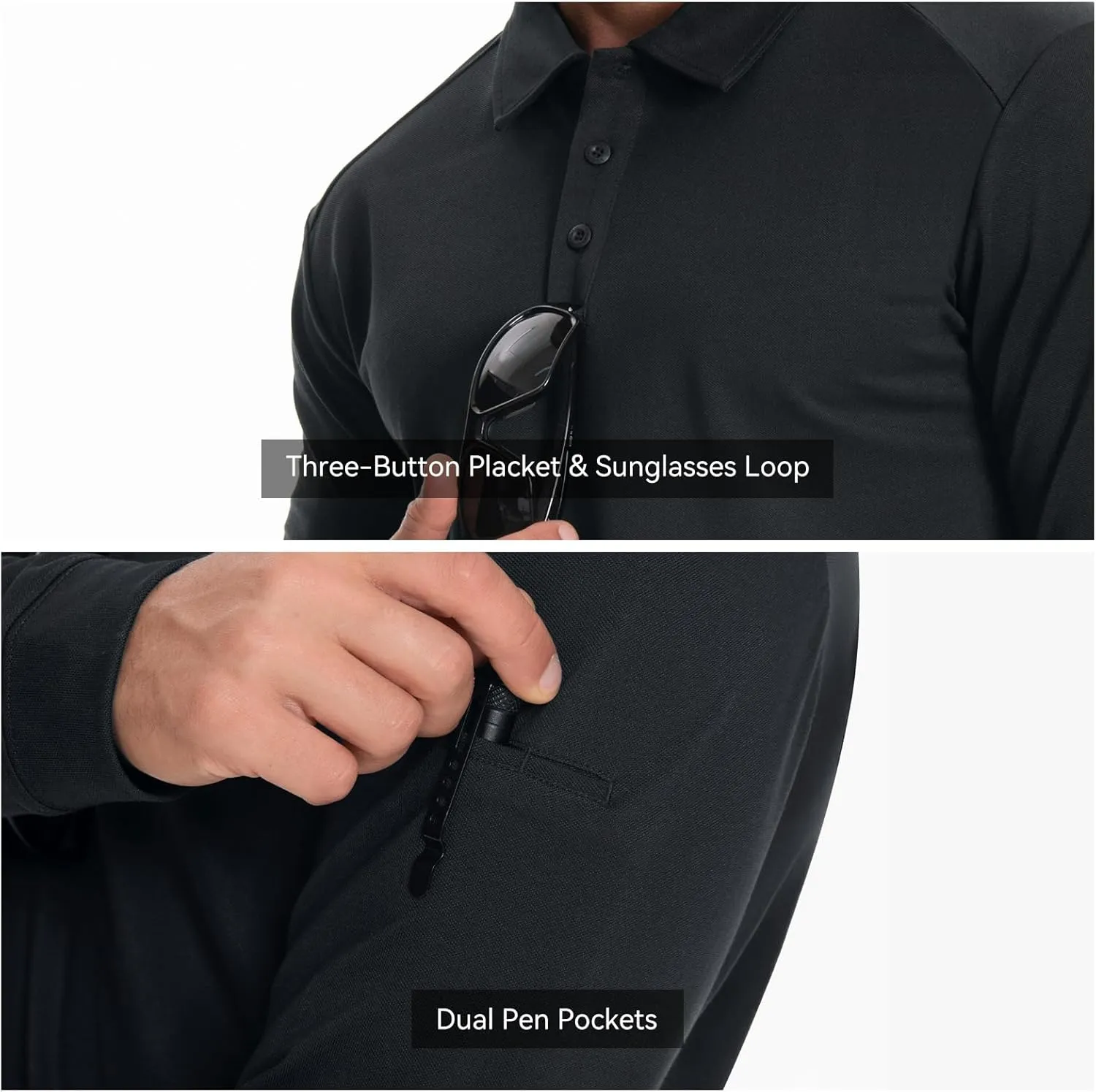 Men's Tactical Polo Shirts Long Sleeve Athletic Golf Outdoor Lightweight Performance Sports Shirt