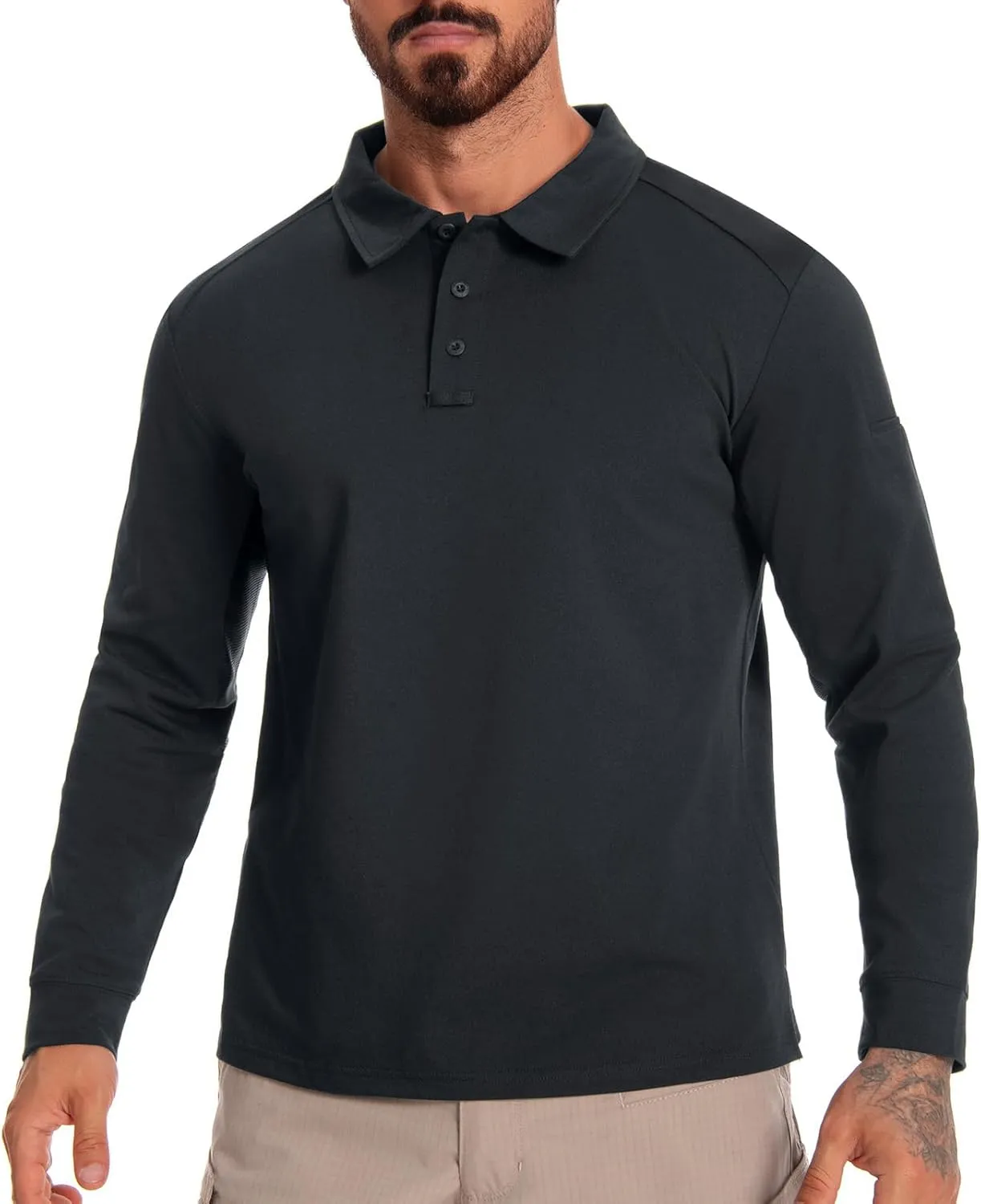Men's Tactical Polo Shirts Long Sleeve Athletic Golf Outdoor Lightweight Performance Sports Shirt