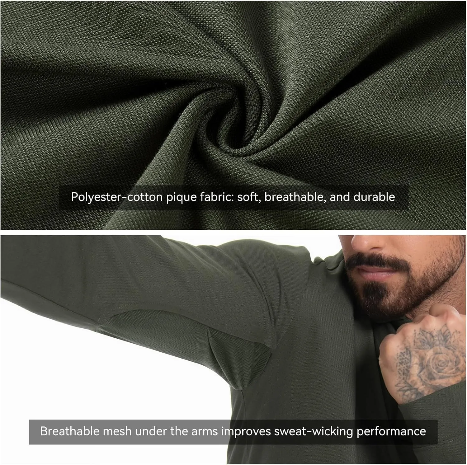 Men's Tactical Polo Shirts Long Sleeve Athletic Golf Outdoor Lightweight Performance Sports Shirt