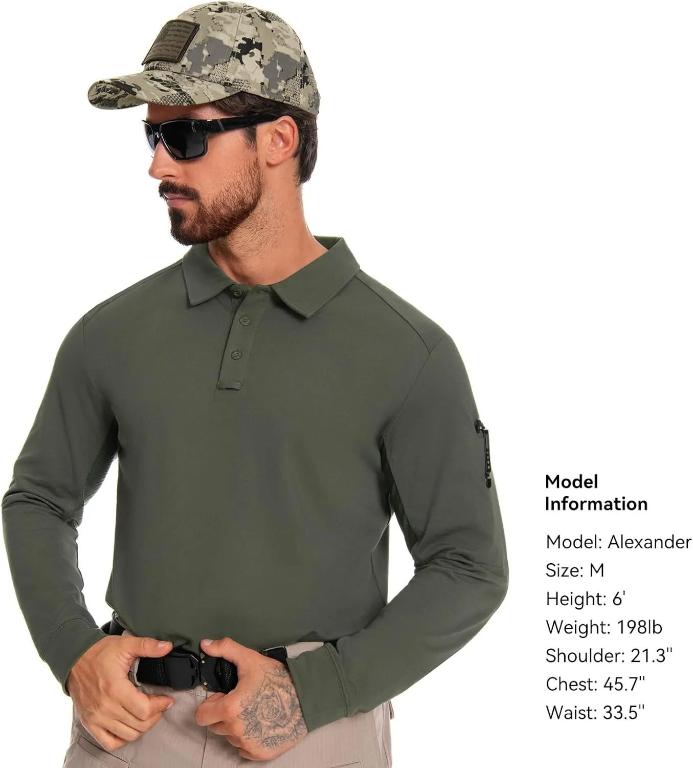 Men's Tactical Polo Shirts Long Sleeve Athletic Golf Outdoor Lightweight Performance Sports Shirt