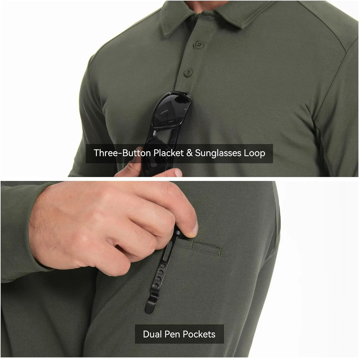 Men's Tactical Polo Shirts Long Sleeve Athletic Golf Outdoor Lightweight Performance Sports Shirt