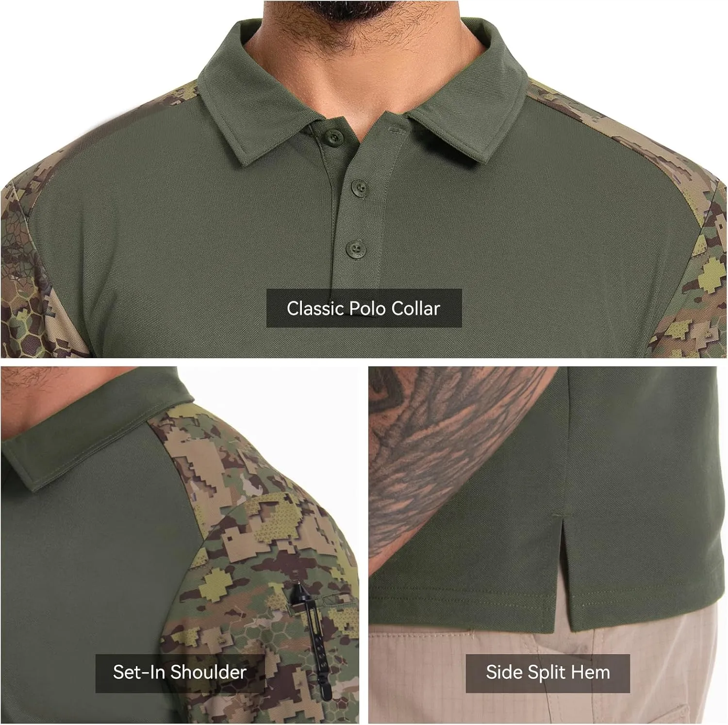 Men's Tactical Polo Shirts Long Sleeve Athletic Golf Outdoor Lightweight Performance Sports Shirt