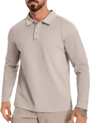 Men's Tactical Polo Shirts Long Sleeve Athletic Golf Outdoor Lightweight Performance Sports Shirt