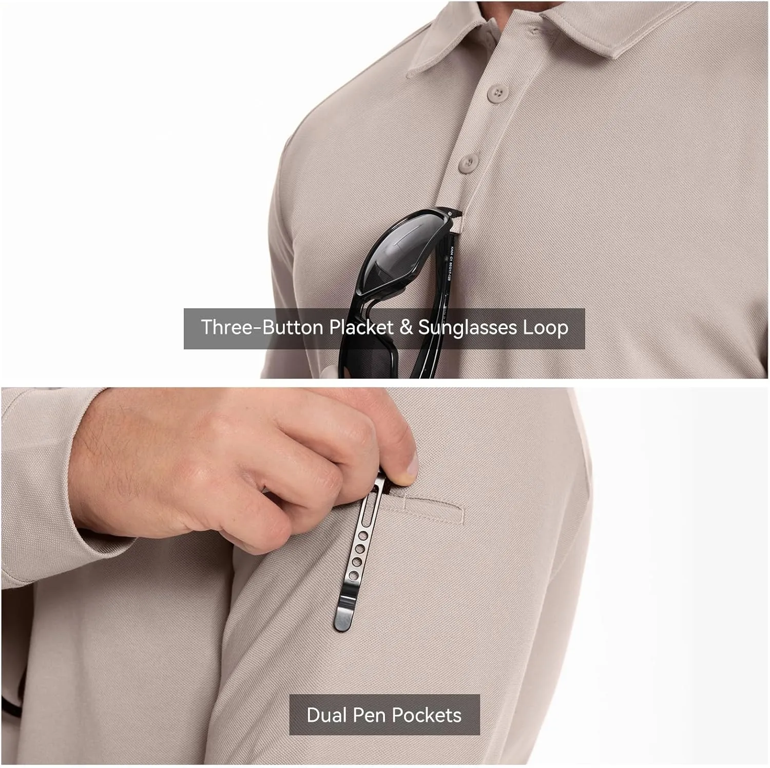 Men's Tactical Polo Shirts Long Sleeve Athletic Golf Outdoor Lightweight Performance Sports Shirt