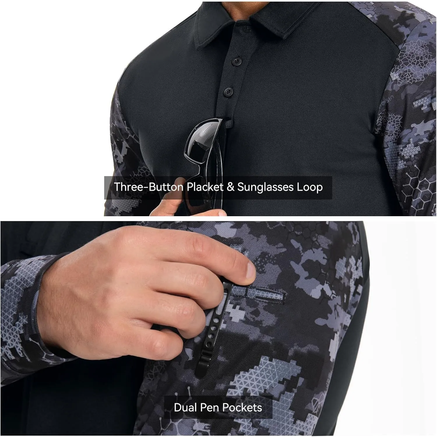 Men's Tactical Polo Shirts Long Sleeve Athletic Golf Outdoor Lightweight Performance Sports Shirt