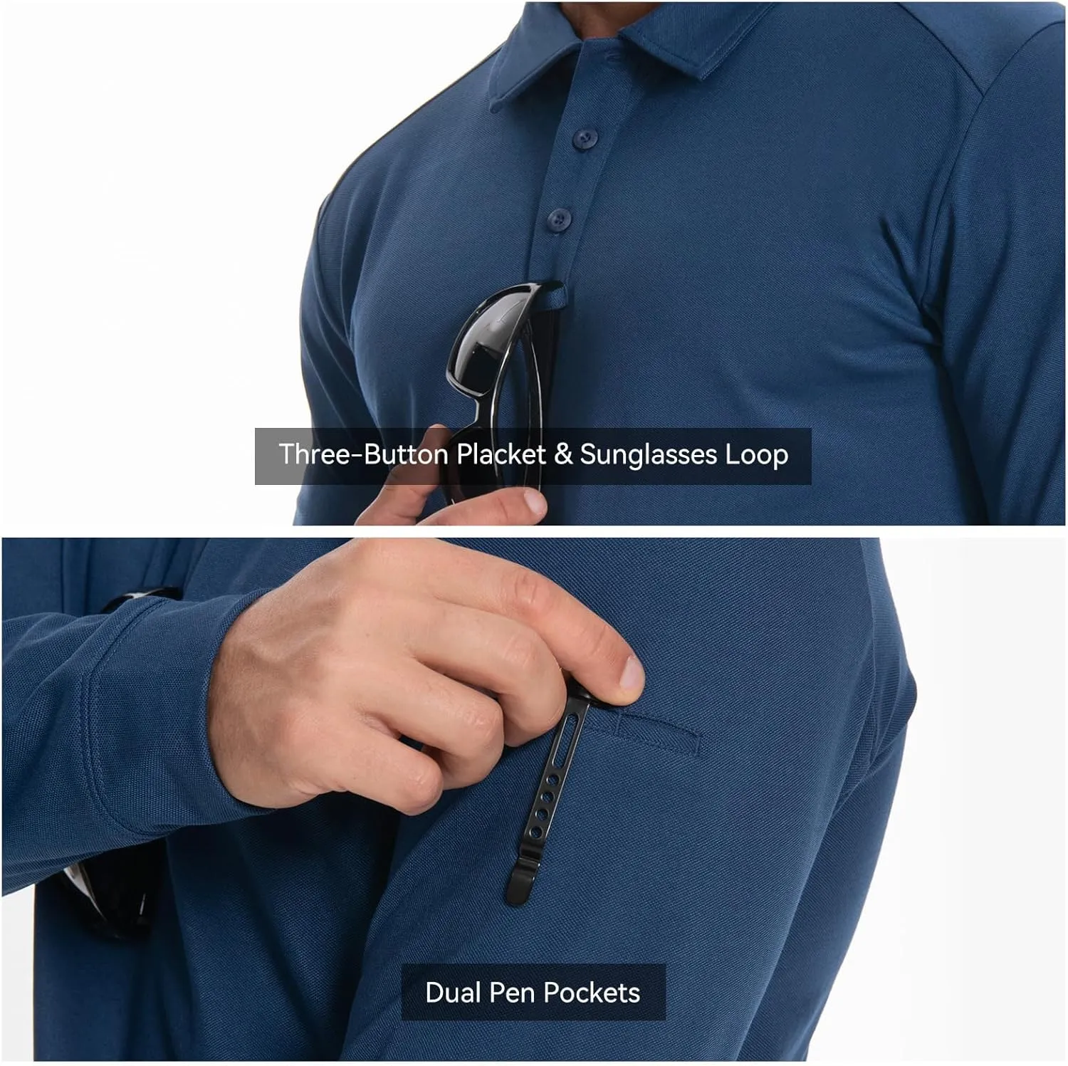 Men's Tactical Polo Shirts Long Sleeve Athletic Golf Outdoor Lightweight Performance Sports Shirt