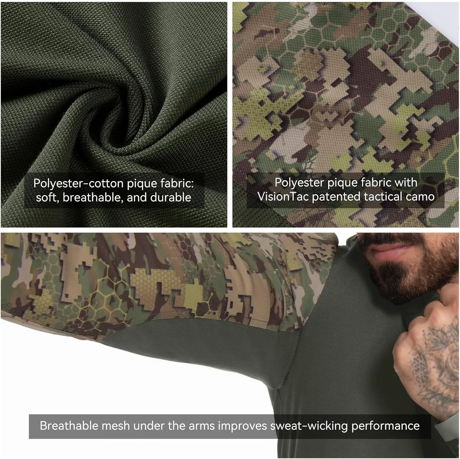 Men's Tactical Polo Shirts Long Sleeve Athletic Golf Outdoor Lightweight Performance Sports Shirt
