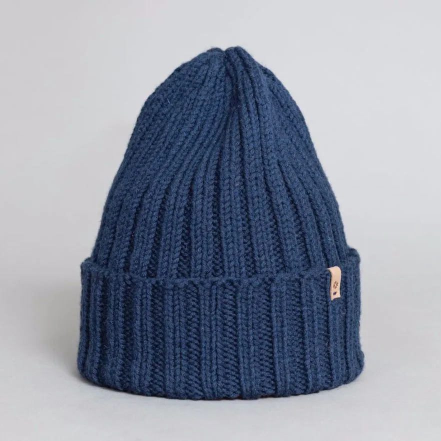 Merino Thick Rib Hat in Dark Blue