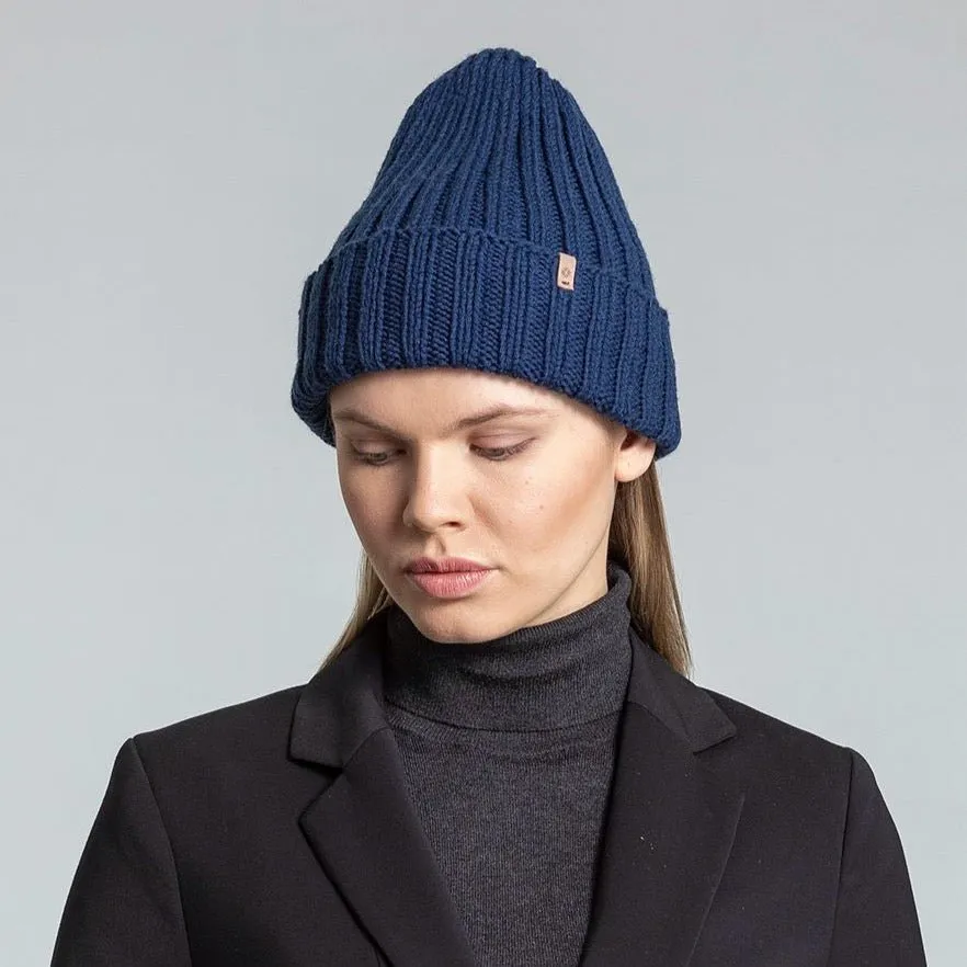 Merino Thick Rib Hat in Dark Blue