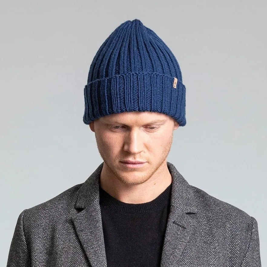 Merino Thick Rib Hat in Dark Blue