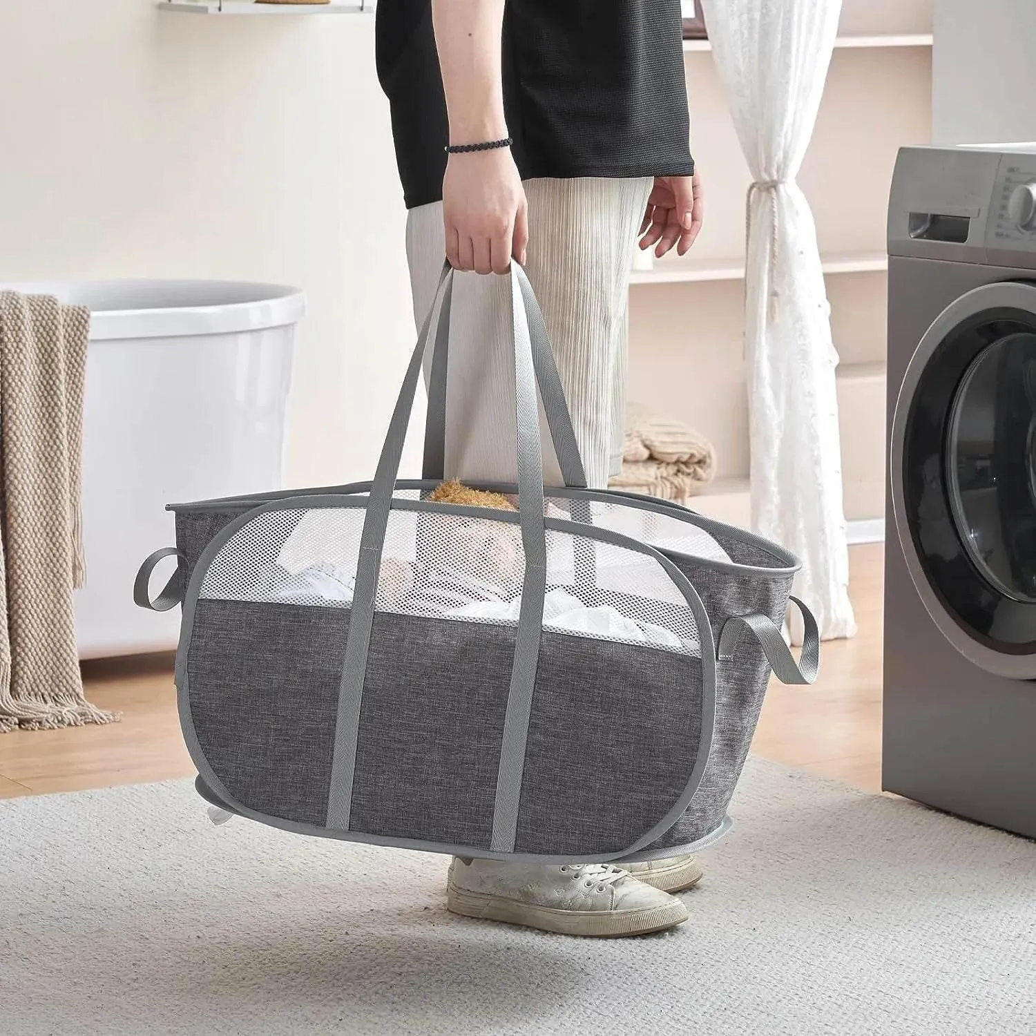Mesh Laundry Hamper - Portable Storage Bag for Clothes