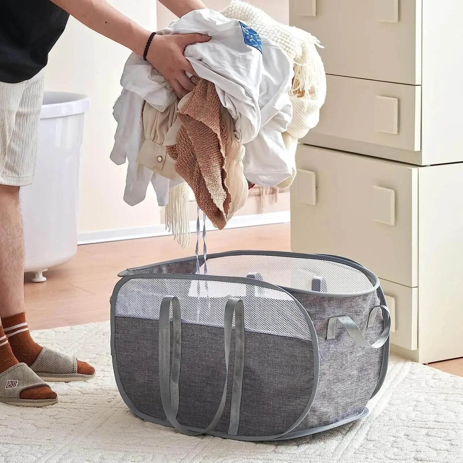 Mesh Laundry Hamper - Portable Storage Bag for Clothes