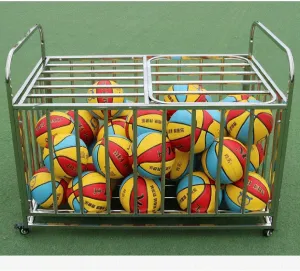 Metal Silver Large Rolling Multi Sports Ball Storage Cart with Half-Open Lid & Lockable Casters, Basketball Locker Soccer Stand Volleyball Holder for School/Gym(110x63x85CM/43x25x33IN)