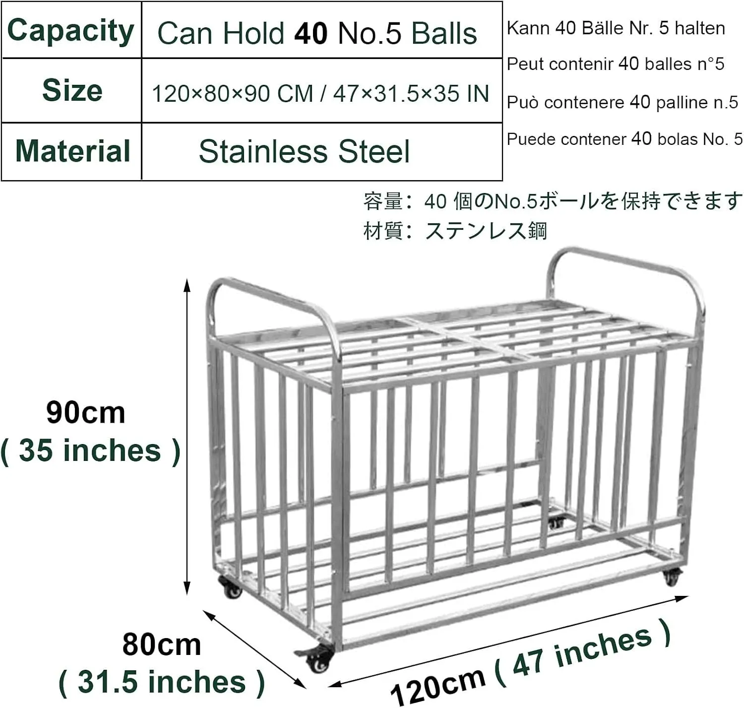 Metal Silver Large Rolling Multi Sports Ball Storage Cart with Half-Open Lid & Lockable Casters, Basketball Locker Soccer Stand Volleyball Holder for School/Gym(110x63x85CM/43x25x33IN)