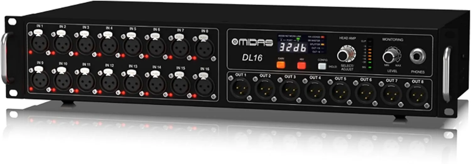 Midas DL16 16 Input, 8 Output Stage Box with 16 Midas Microphone Preamplifiers, ULTRANET and ADAT Interfaces