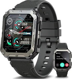 Military Rugged Smartwatch for Men,Sport Watch with Answer/Make Call IP68 1.83 inch Fitness Tracker Pedometer SpO2 for Outdoor Enthusiasts