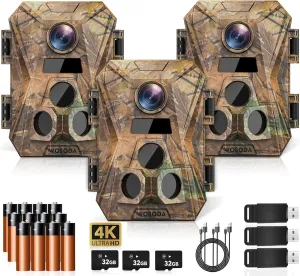 Mini Trail Camera 3 Pack,4K 48MP Game Cam with 2.0'' LCD Screen,Hunting Camera with Night Vision Motion Activated Waterproof, 120 Wide-Angle with No Glow LEDs for Outdoor Wildlife