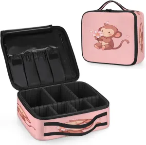 Monkey Makeup Bag for Travel, Cosmetic Bag with Dividers Toiletry Storage Animal Portable Organizer Train Case for Cosmetics Makeup Brushes Jewelry