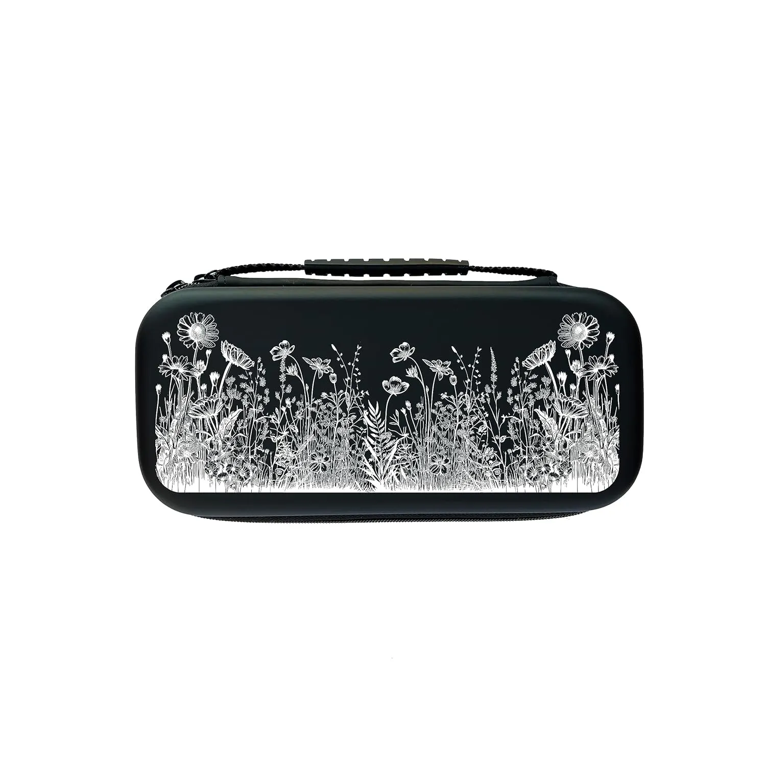 Monochrome Flowers Switch Case For Nintendo Switch OLED/Switch LITE/Switch Accessories, Meadow Cute Carry Protective Bag, Travel Game Console Cases, Controller Hard Shell Holder 20 Cartridge Slot J83