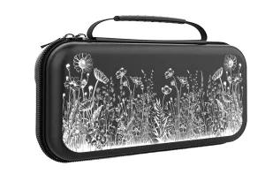 Monochrome Flowers Switch Case For Nintendo Switch OLED/Switch LITE/Switch Accessories, Meadow Cute Carry Protective Bag, Travel Game Console Cases, Controller Hard Shell Holder 20 Cartridge Slot J83