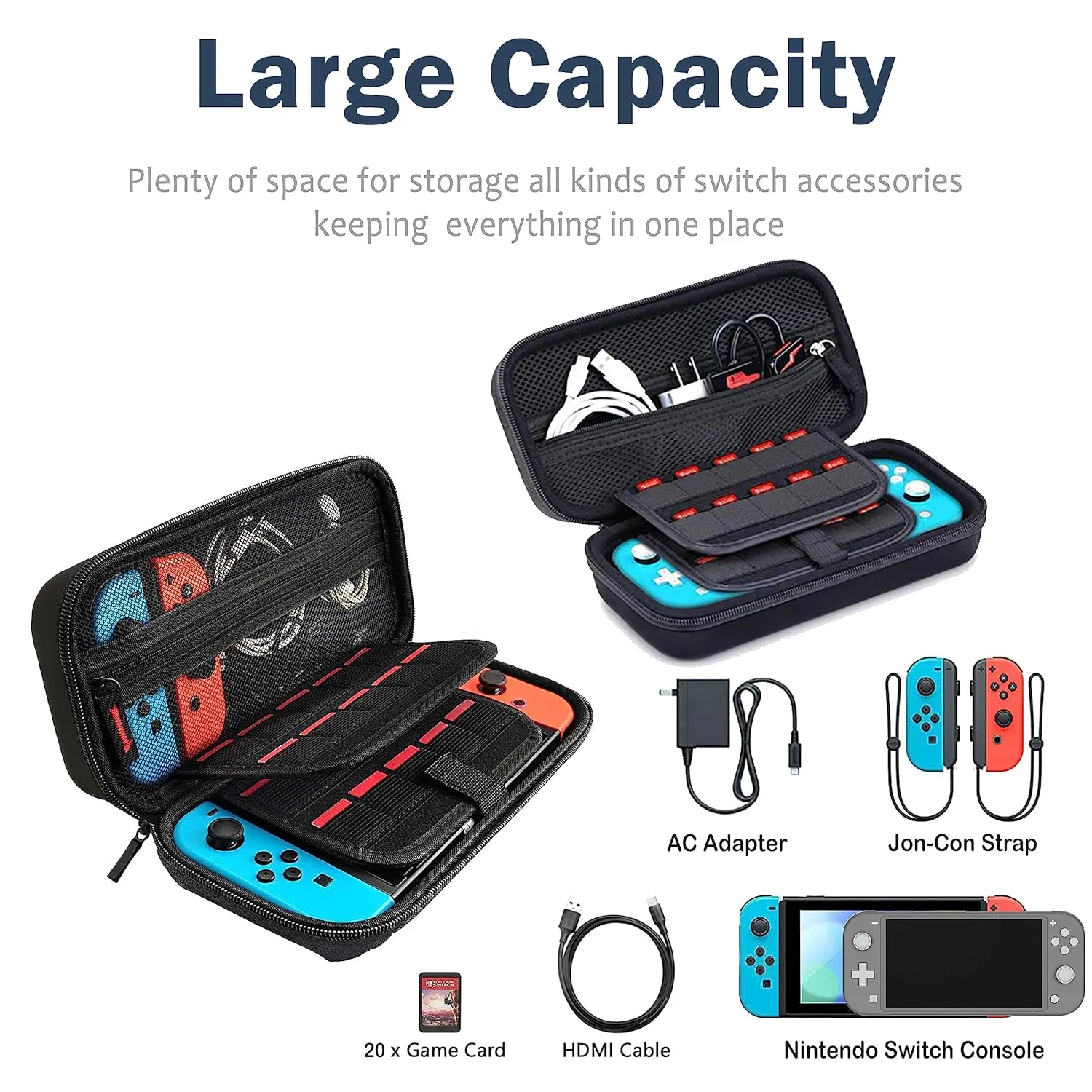 Monochrome Flowers Switch Case For Nintendo Switch OLED/Switch LITE/Switch Accessories, Meadow Cute Carry Protective Bag, Travel Game Console Cases, Controller Hard Shell Holder 20 Cartridge Slot J83
