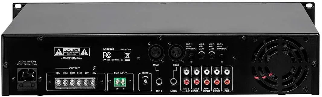 Monoprice Commercial Audio 60W 5ch 100/70V Mixer Amp with Microphone Priority (NO LOGO)