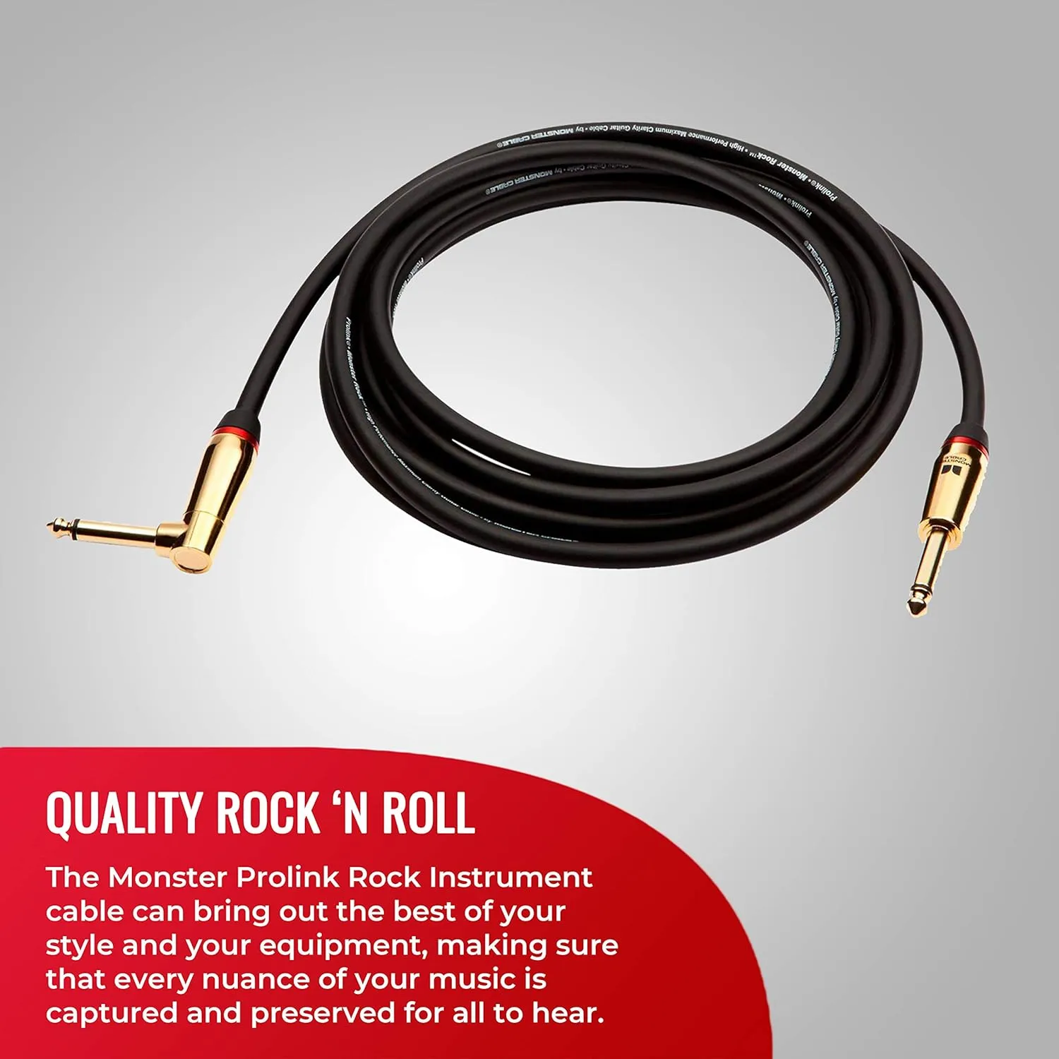 Monster Prolink Rock Instrument Cable. 21 ft Right Angle to Straight Monster Guitar Cable. For Electric Guitar Cable. 95% Copper Braided Shielded Guitar Cable