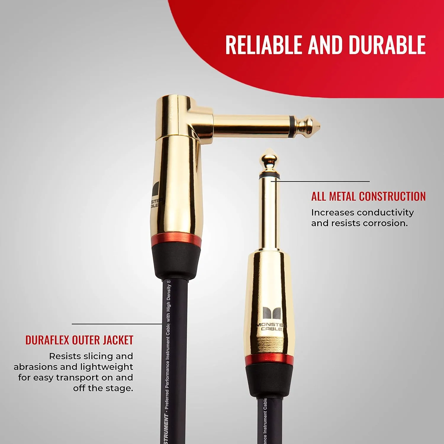Monster Prolink Rock Instrument Cable. 21 ft Right Angle to Straight Monster Guitar Cable. For Electric Guitar Cable. 95% Copper Braided Shielded Guitar Cable
