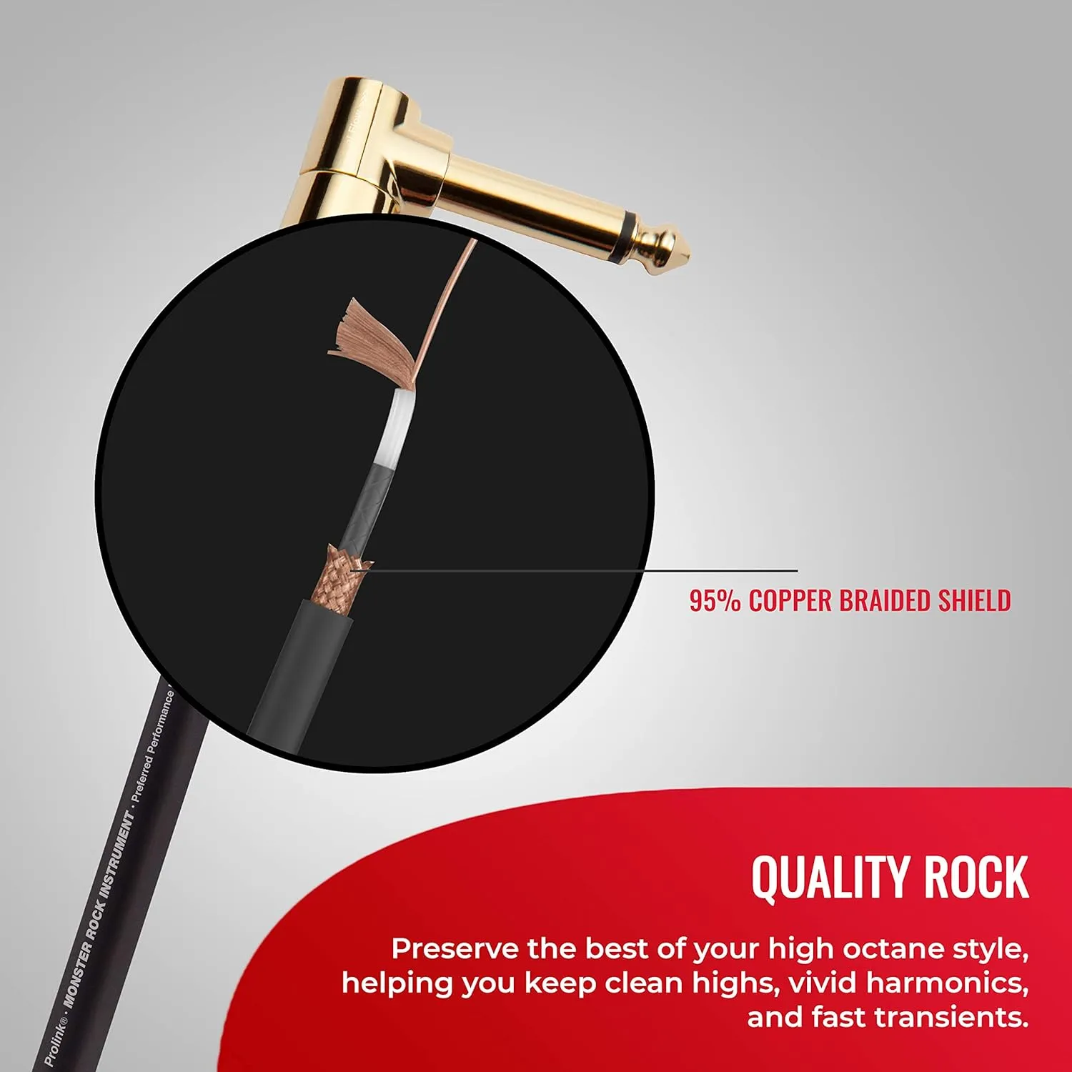 Monster Prolink Rock Instrument Cable. 21 ft Right Angle to Straight Monster Guitar Cable. For Electric Guitar Cable. 95% Copper Braided Shielded Guitar Cable