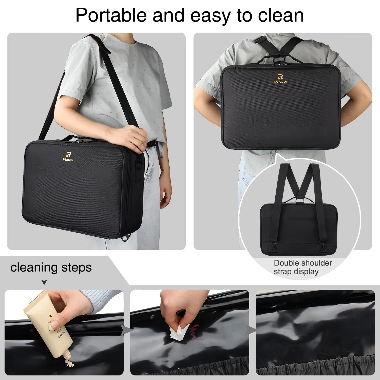 MONSTINA 16.5'' Large Capacity Makeup Case 3 Layers Cosmetic Organizer Brush Bag Barber Train Case Makeup Artist Box for Hair Curler Hair Straightener Brush Set and Cosmetics
