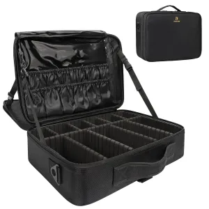MONSTINA 16.5'' Large Capacity Makeup Case 3 Layers Cosmetic Organizer Brush Bag Barber Train Case Makeup Artist Box for Hair Curler Hair Straightener Brush Set and Cosmetics