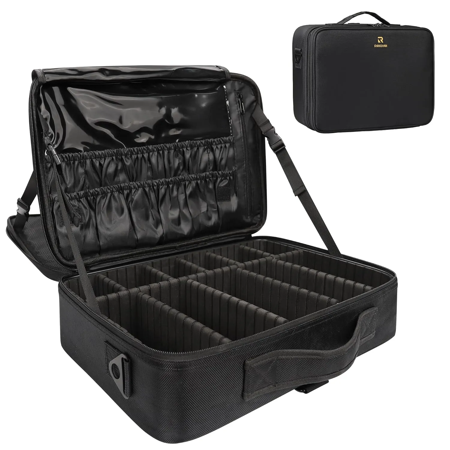 MONSTINA 16.5'' Large Capacity Makeup Case 3 Layers Cosmetic Organizer Brush Bag Barber Train Case Makeup Artist Box for Hair Curler Hair Straightener Brush Set and Cosmetics