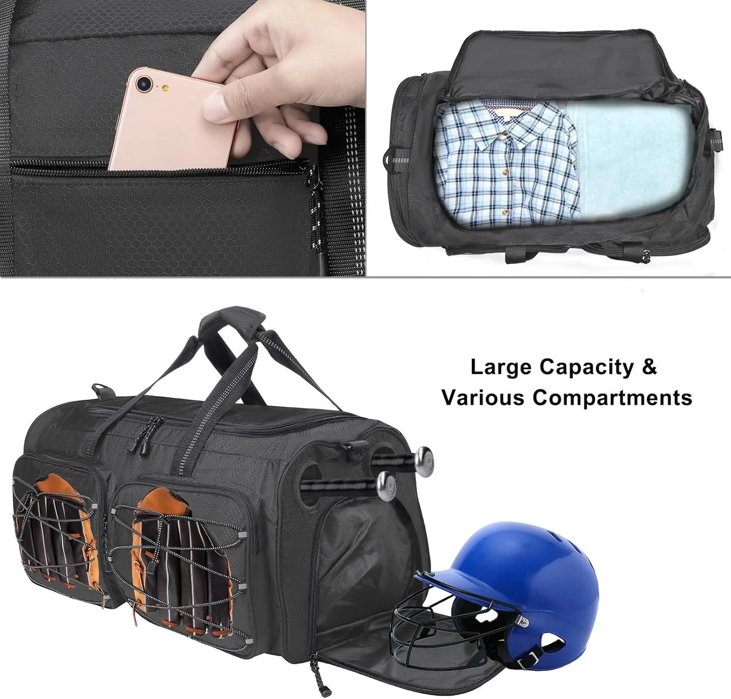 MOSISO Baseball Bat Bag, Large Capacity Catchers Gear Duffle Bag with Shoe Compartment&Adjustable Shoulder Strap&Handle for Training Gear Sports Gym Equipment