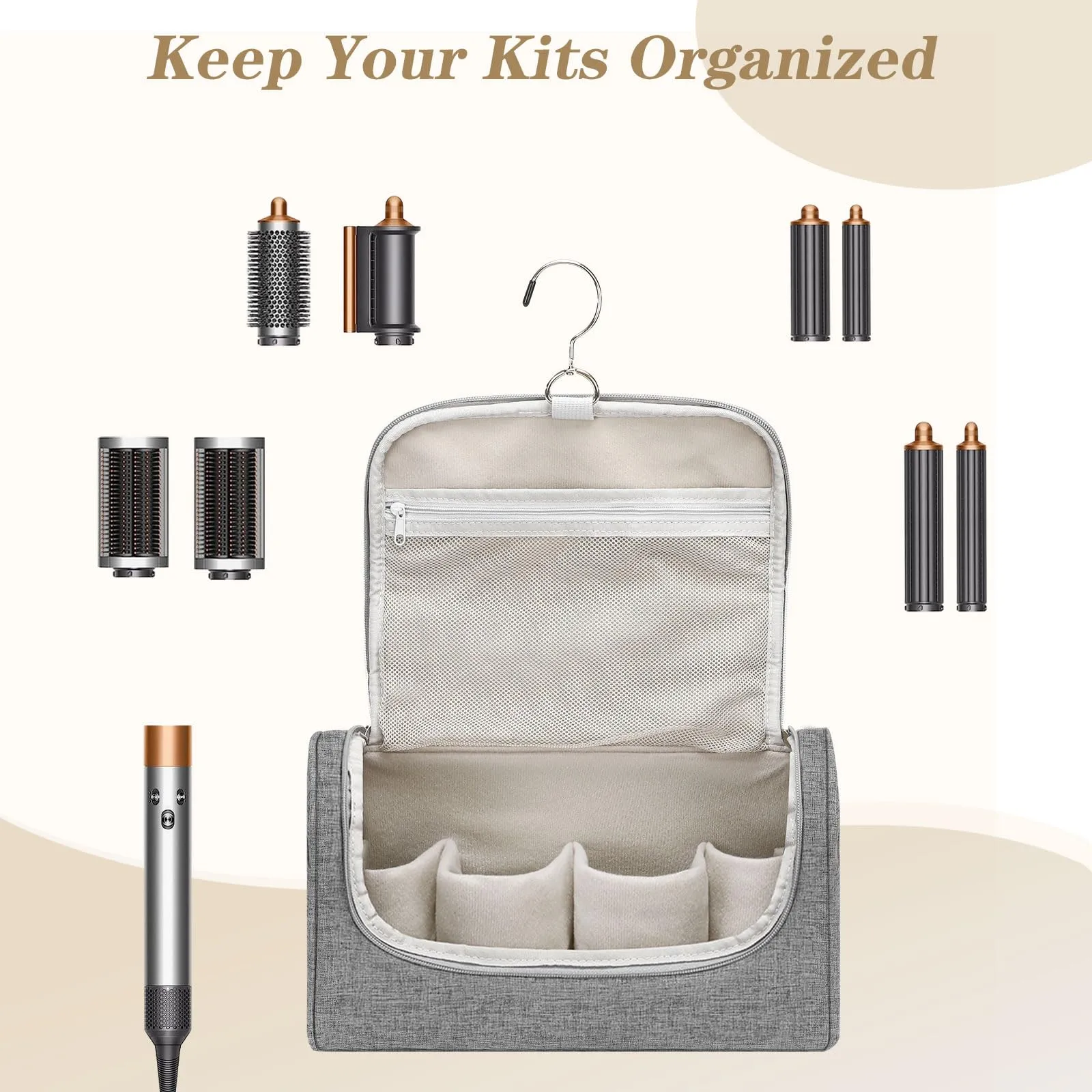MOSISO Travel Carrying Case Bag Compatible with Dyson Airwrap Styler, Portable Storage Bag Organizer for Airwrap Styler and Attachments, Gray
