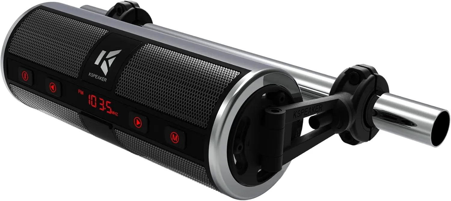 Motorcycle Speakers Bluetooth Waterproof Radio Audio System Built-in Amplifier, Great for ATV, Scooter Bike,12 Volt Vehicle,3 Inch Metal Mp3 Player, K2ch