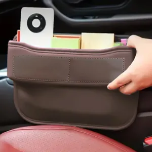 msyuusr Car Seat Gap Filler Organizer, Luxury Brown Leather Storage Box, Car Organizer with 3 Compartments, Rectangular Shape, Unisex, 8.26 x 1.48 x 1.48 inches