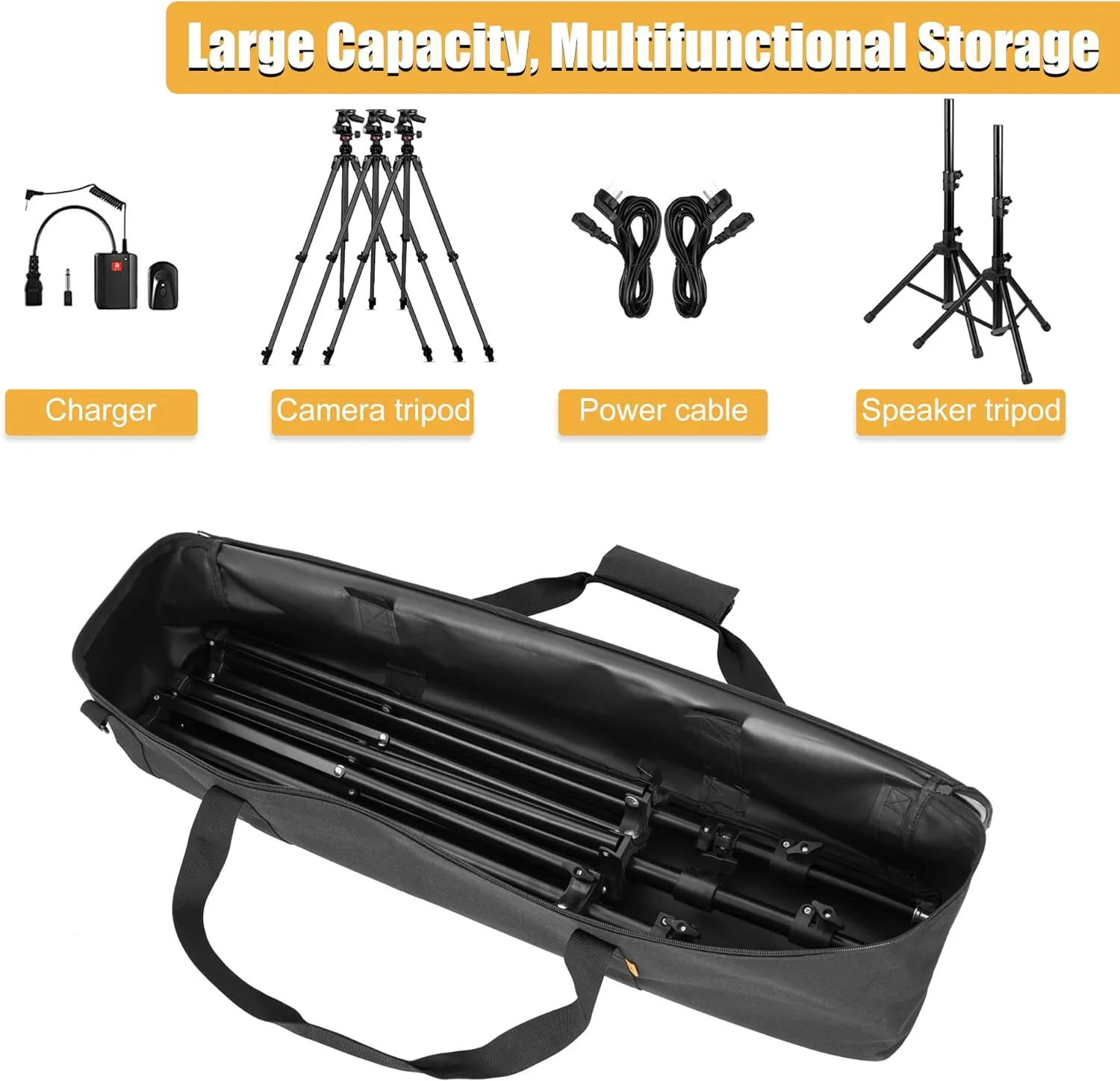 Multifunctional Tripod Bag 32 X 7 X 7 Inches / 81 X 18 X 18 cm Heavy Duty Tripod Carrying Case with Handle for Lights, Speakers, Cameras, Booms, Microphone Stands, Black