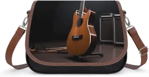 Musical Instrument Guitar Leather Shoulder Bag for Women Classic Crossbody Purse Leather Tote Bag Handbag Purse Small Shoulder Bags for Shopping