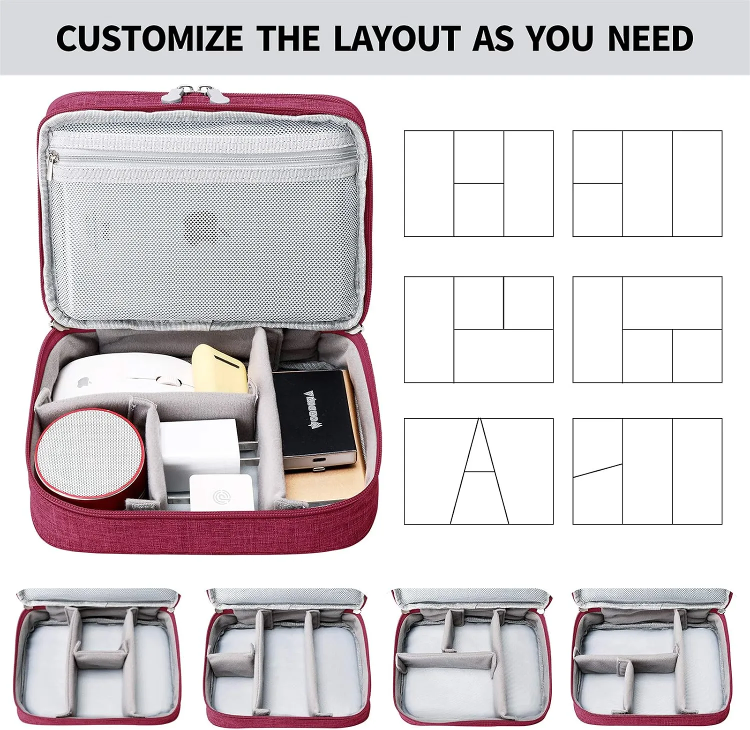 mygreen Travel Cable Organizer Bag, Two-Layer Electronics Accessories Organizer Bag for Cables, Chargers, Power Bank, Mouse,iPad, Phone, Kindle, SD Card, Wires, Cords, and Accessories Red