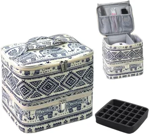 Nail Polish Case Organizer Bag Holds 30 Bottles and Nail Lamp, Portable Travel Nail Polish Storage Bag Double Layers for Manicure Tools Storage (Elephant Pattern)