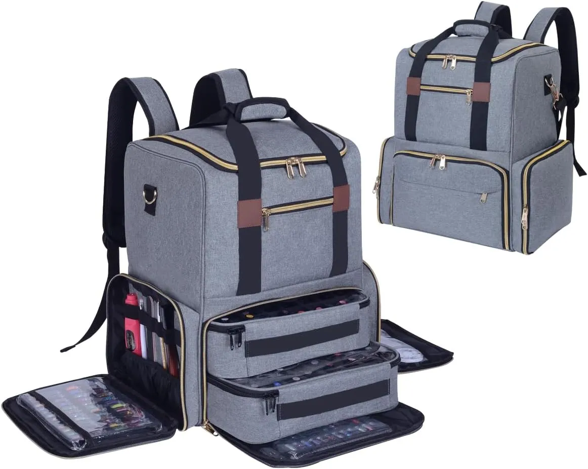 Nail Polish Organizer Backpack Holds 80 Bottles and a Nail Lamp Supplies with 2 Removable Cases Storage Bag Professional Travel Case for Manicurist (Grey)