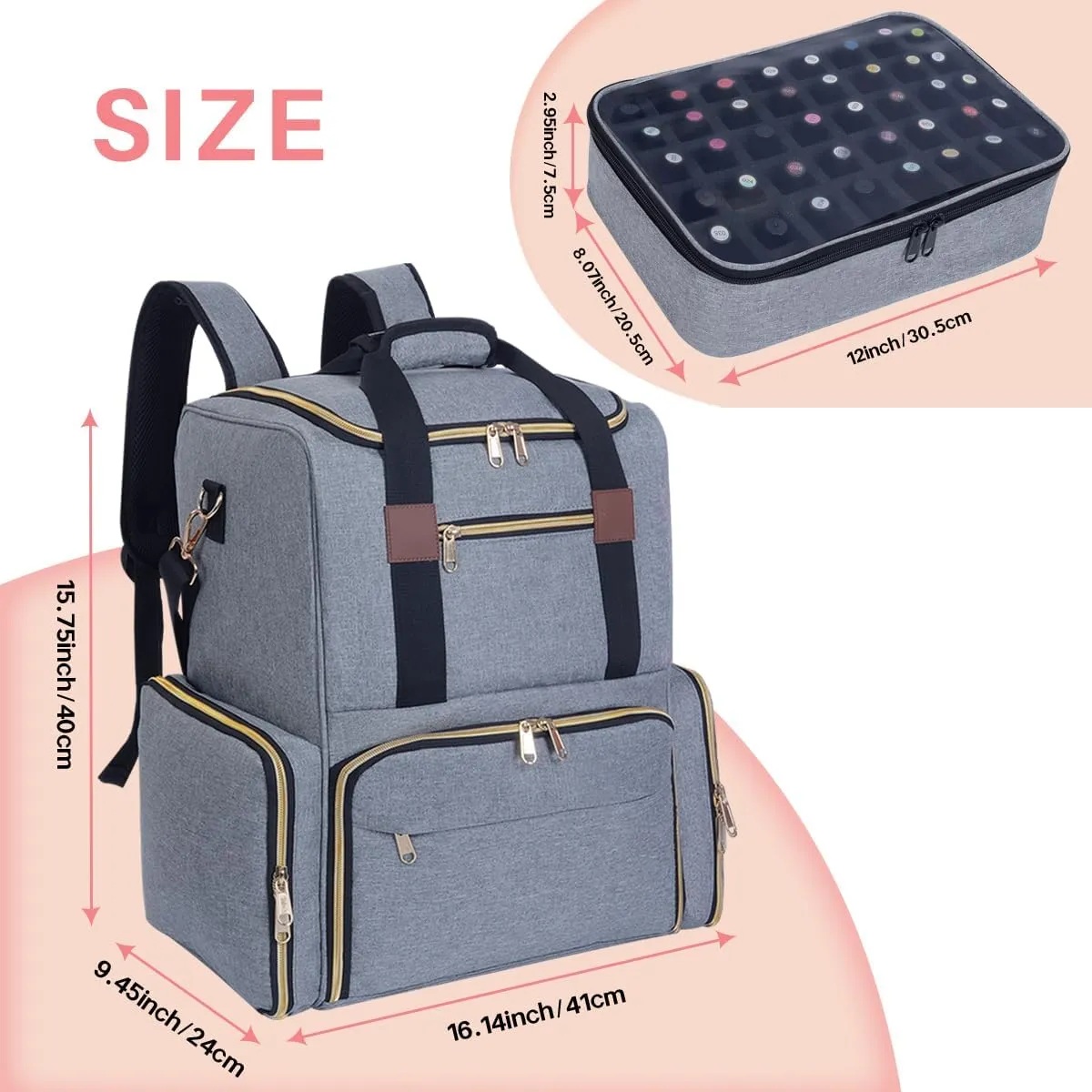 Nail Polish Organizer Backpack Holds 80 Bottles and a Nail Lamp Supplies with 2 Removable Cases Storage Bag Professional Travel Case for Manicurist (Grey)