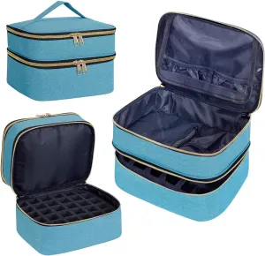Nail Polish Organizer Bag Double Layer Capacity Portable Travel Storage Case Holds 30 Bottles (15 ml/0.51 floz) Nail Supplies Holder Bag Designed for Women's Nail Tools Green