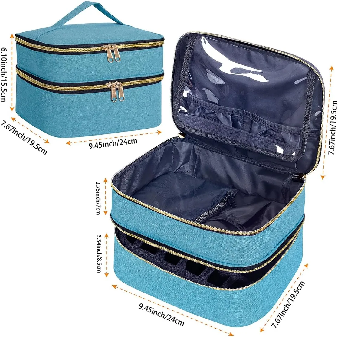 Nail Polish Organizer Bag Double Layer Capacity Portable Travel Storage Case Holds 30 Bottles (15 ml/0.51 floz) Nail Supplies Holder Bag Designed for Women's Nail Tools Green